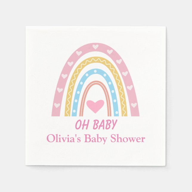Pink Blue Yellow Boho Regenbogen Oh Baby Dusche Serviette (Vorderseite)