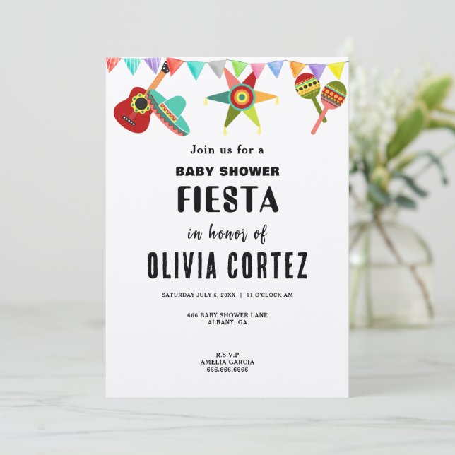 Pink Blue Yellow Mexican Fiesta Baby Dusche Einladung (Stehend Vorderseite)