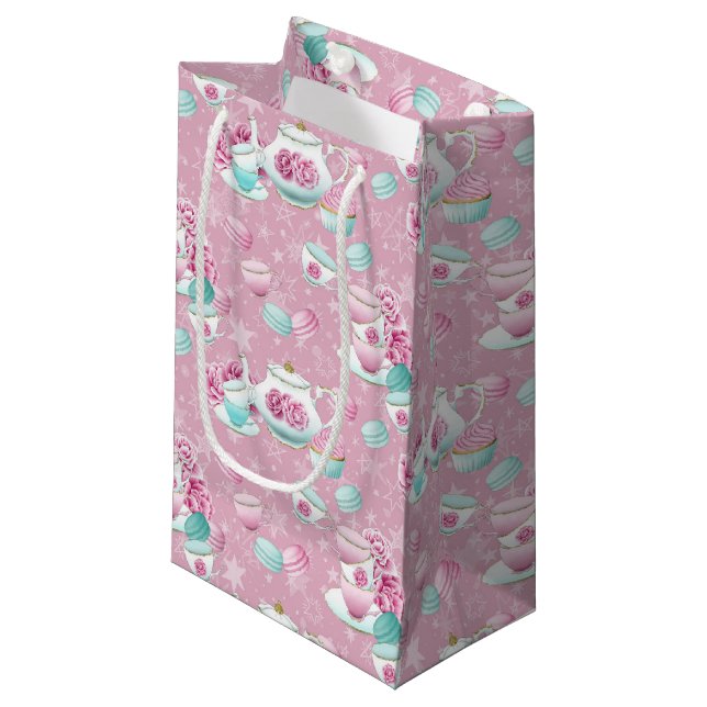 Pink Blues Tee Party Tasche Kleine Geschenktüte (Vorderseite Schrägansicht)