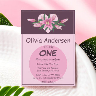 Pink blühende Lily Sweet Heart Geburtstagseinladun Einladung