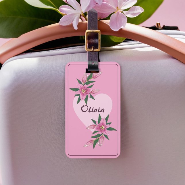 Pink blühende Lily Sweet Heart Gepäckanhänger (Pink Blooming Lily Sweet Heart Luggage Tag)