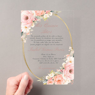 Pink-Blume-Acryl-Quinceanera-Einladung Acryleinladungen