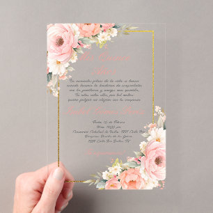 Pink-Blume-Acryl-Quinceanera-Einladung Acryleinladungen
