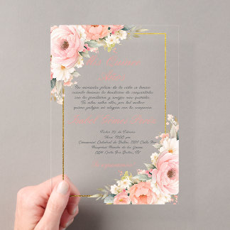 Pink-Blume-Acryl-Quinceanera-Einladung Acryleinladungen