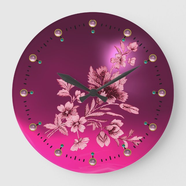 PINK BLUME BOUQUET MIT VORSICHT GROßE WANDUHR (Vorderseite)