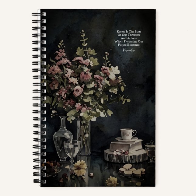 Pink Blume Bouquet Teacup Karma Quote Journal Notizbuch (Vorderseite)