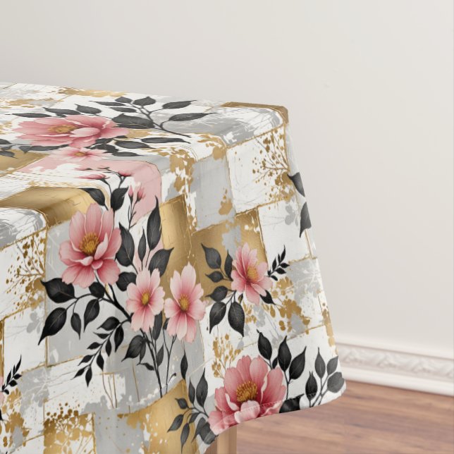 Pink Blume Bouquets auf den Plätzen Gold und Weiß Tischdecke (Beispiel)