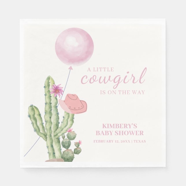 Pink Blume Cactus Balloon Cowgirl Babydusche Serviette (Vorderseite)
