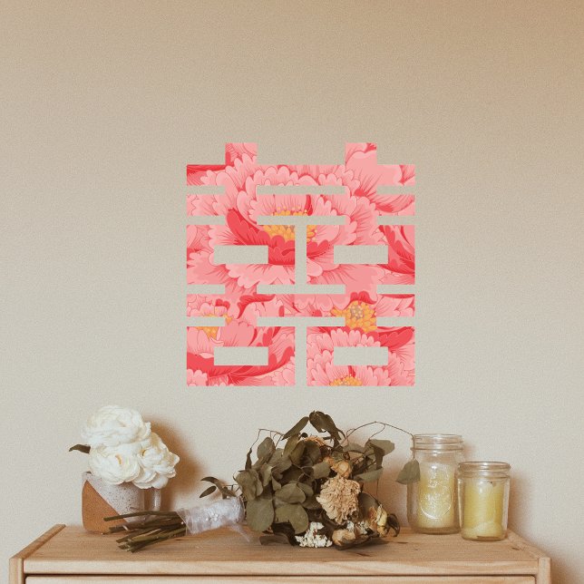 Pink Blume Double Xi Chinesisch Hochzeit Fensteraufkleber (Pink Flower Double Xi Chinese Wedding Decoration)