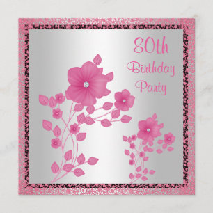 Pink Blume & Lace 80. Geburtstagsparty Einladung