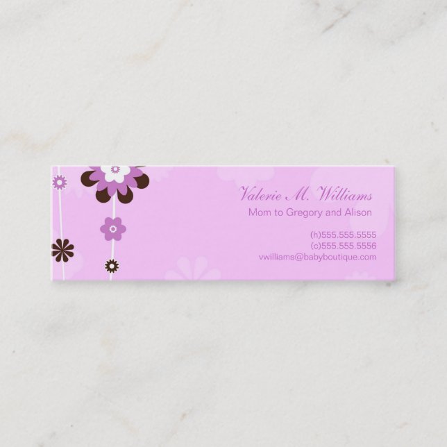 Pink Blume Mommy Cards Telefonnummerkarte (Vorderseite)
