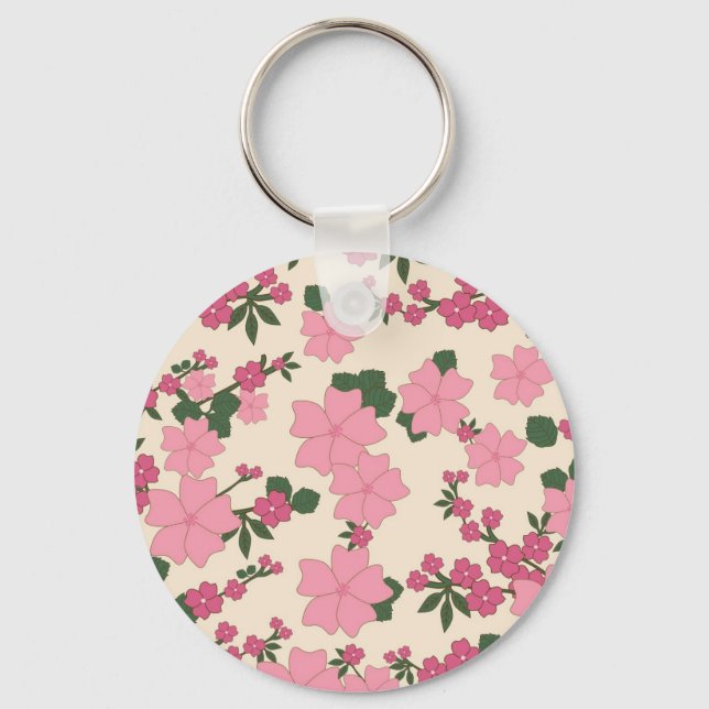 Pink-Blume-Muster Schlüsselanhänger (Vorderseite)