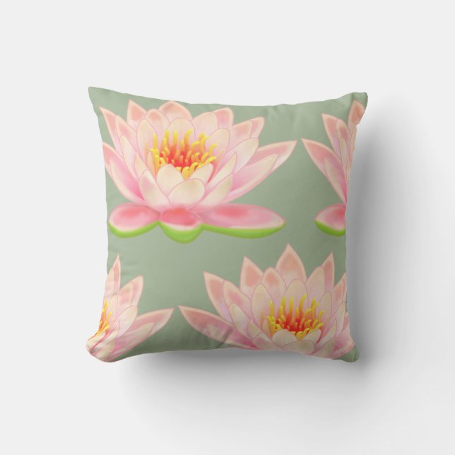 Pink Blume Pattern auf Laurel Green Throw Kissen (Vorderseite)