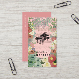 Pink Blume Pianist Music Teacher Business Card Visitenkarte
