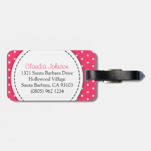 Pink Blume Polka Punkte mit Namen Gepäckanhänger
