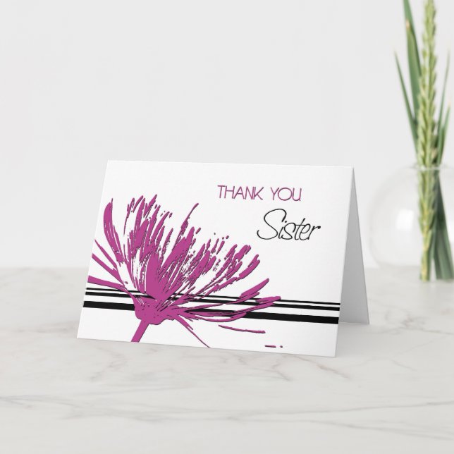 Pink Blume Schwester Danke Bridesmaid Card (Vorderseite)