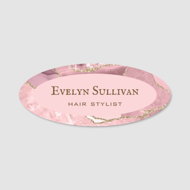 Pink Blush Agate Name Tag Namensschild (Vorderseite)