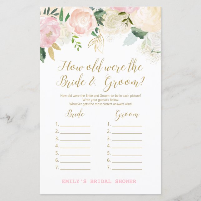Pink Blush and Gold Brautparty Game DRUCKT (Vorderseite)