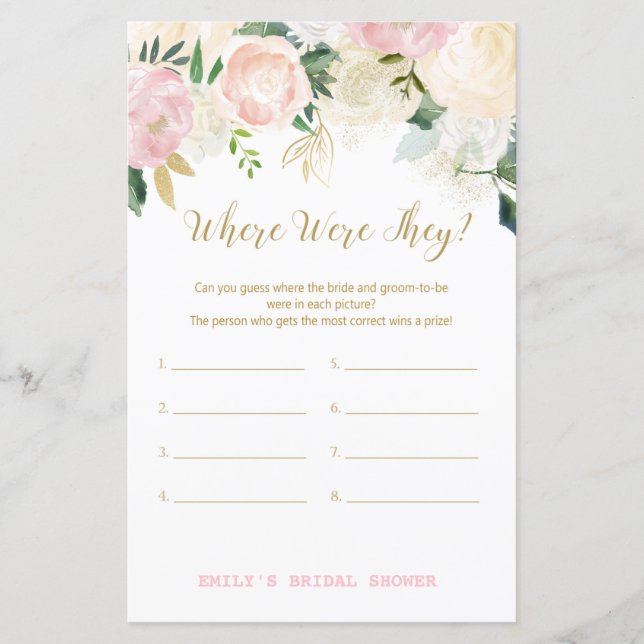 Pink Blush and Gold Brautparty Game DRUCKT (Vorderseite)