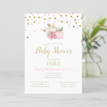 Pink Blush and Gold Pumpkin Baby Dusche Einladung