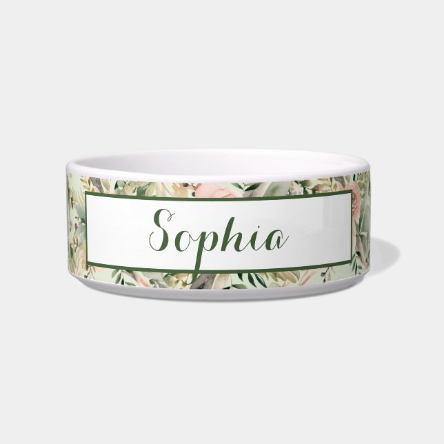 Pink Blush and Sage Green Floral Arrangement Pet Napf (Vorderseite)