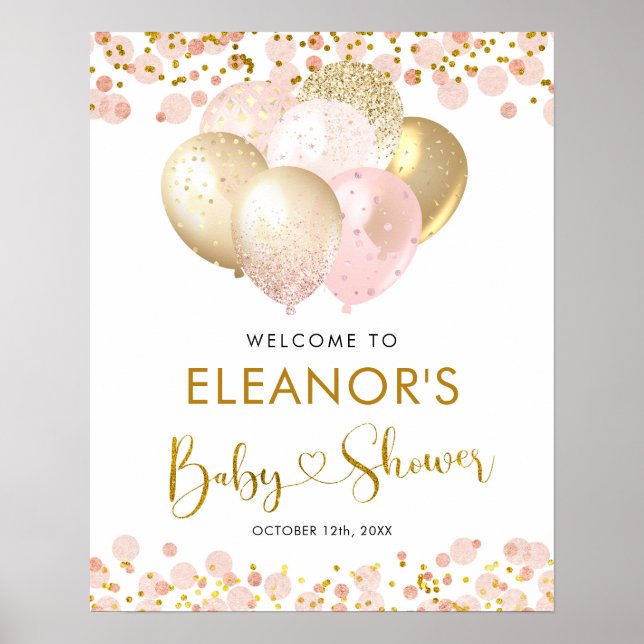 Pink Blush Ballon Babydusche Begrüßungszeichen Poster (Vorne)