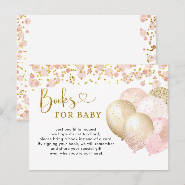 Pink Blush Ballon Babydusche Bücher für Baby Einladungspostkarte (Vorne/Hinten)