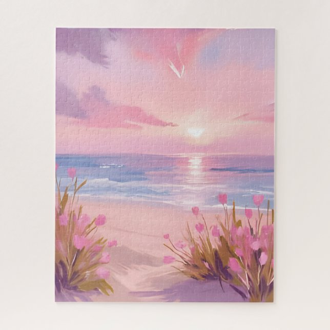 Pink Blush Beach Sunset Pastel Watercolor (Vertikal)