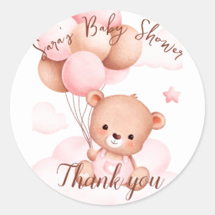 Pink Blush Bear Baby Dusche Danke Runder Aufkleber