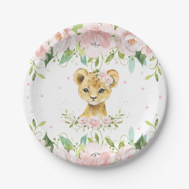Pink Blush Blues Lion Cub Birthday Baby Dusche Pappteller (Vorderseite)
