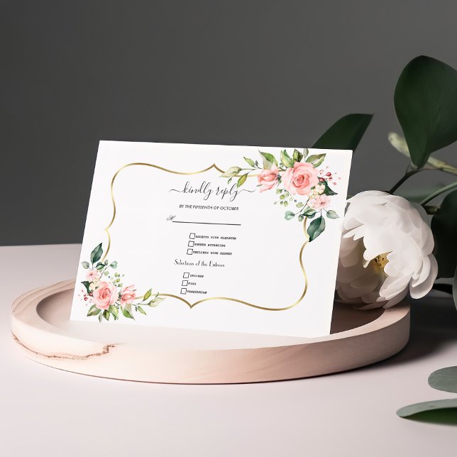Pink Blush Blume Kalligraphie Hochzeit RSVP Karte (Von Creator hochgeladen)