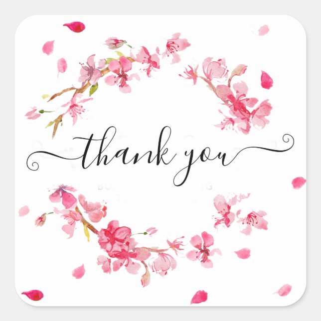 Pink blush Blumen danke Square Sticker (Vorderseite)