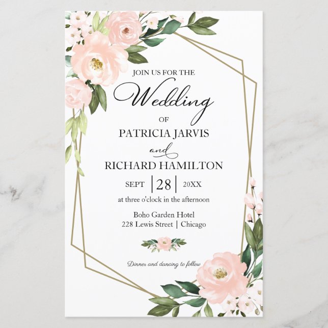 Pink Blush Blumenbudget Einladung Hochzeit (Vorderseite)