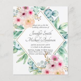 Pink Blush Blumengrün Hochzeit lädt zum BUDGET ein