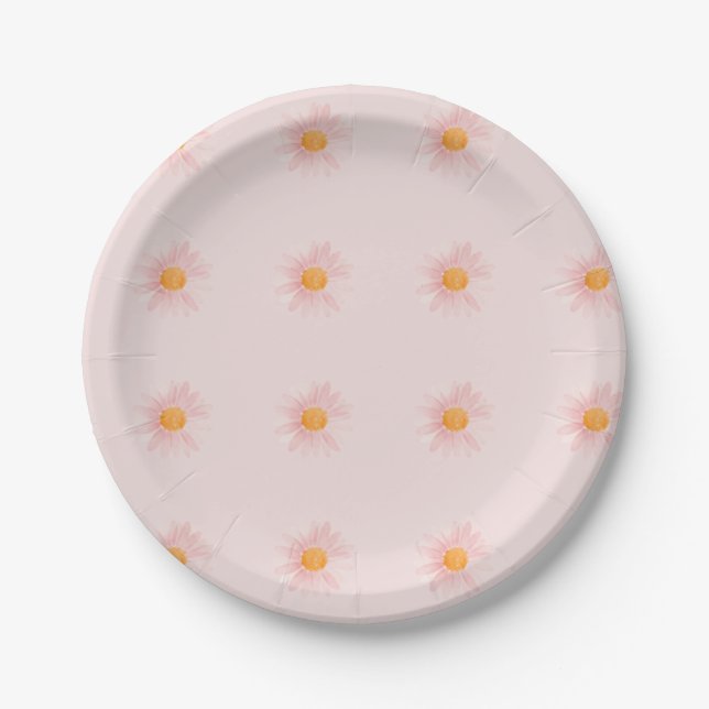 Pink Blush Boho Daisy Birthday Party  Pappteller (Vorderseite)