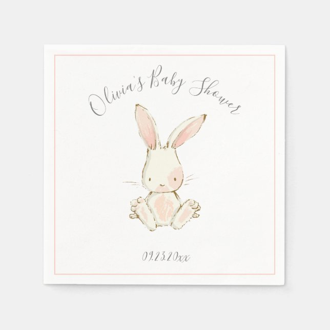 Pink Blush Bunny Girl Babydusche Serviette (Vorderseite)