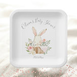 Pink Blush Bunny Rabbit Girl Baby Pappteller<br><div class="desc">Elegantes und süßes Babyhasen in einem Korbkorb,  umgeben von eleganten,  pastellfarbenen Blume. So niedlich für diese spezielle Babydusche. Matching-Produkte verfügbar. 100% Kundenzufriedenheit mit "Zazzle"</div>