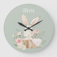 Pink Blush Bunny Sage Green Name Kinderzimmer Cloc