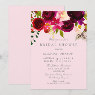 Pink Blush & Burgund Brautparty Einladung