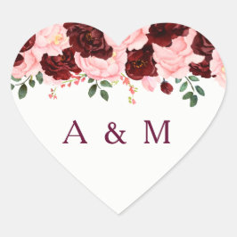Pink Blush Burgund Rose Blumenausschnitte Hochzeit Herz-Aufkleber