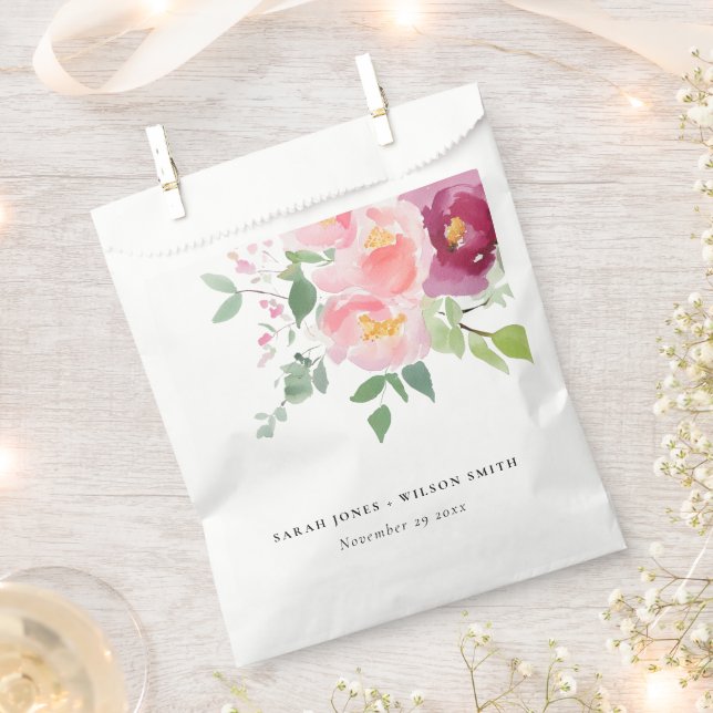 Pink Blush Burgund Rose Wasserfarbenprägung Geschenktütchen (Ausgeschnitten)
