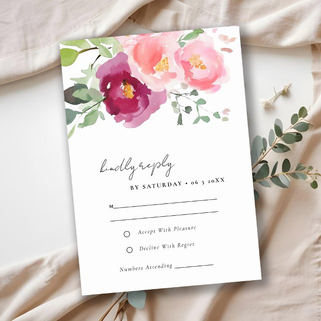 Pink Blush Burgund Rose Wasserfarbenprägung RSVP Karte (Von Creator hochgeladen)