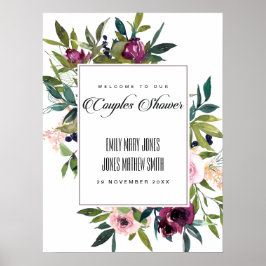 PINK BLUSH BURGUNDY FLORAL COUPLES DUSCHE WILLKOMM POSTER