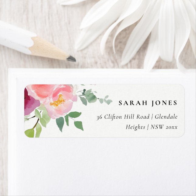 Pink Blush Burgundy Rose Aquarelladresse (Insitu)