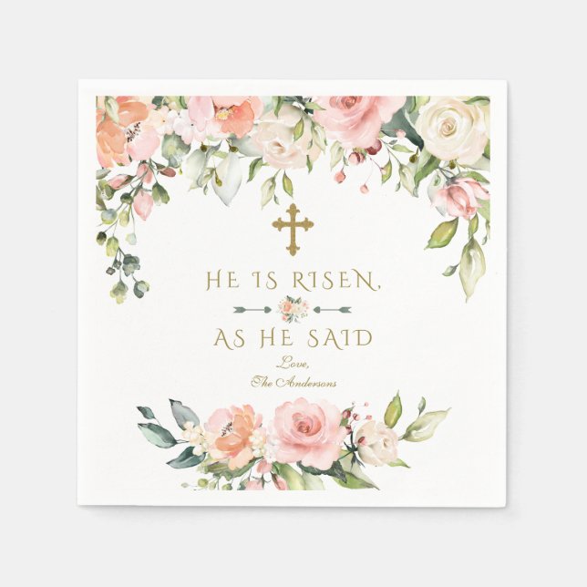 Pink Blush Cream Blume Er ist Gold Oster Rised Serviette (Vorderseite)