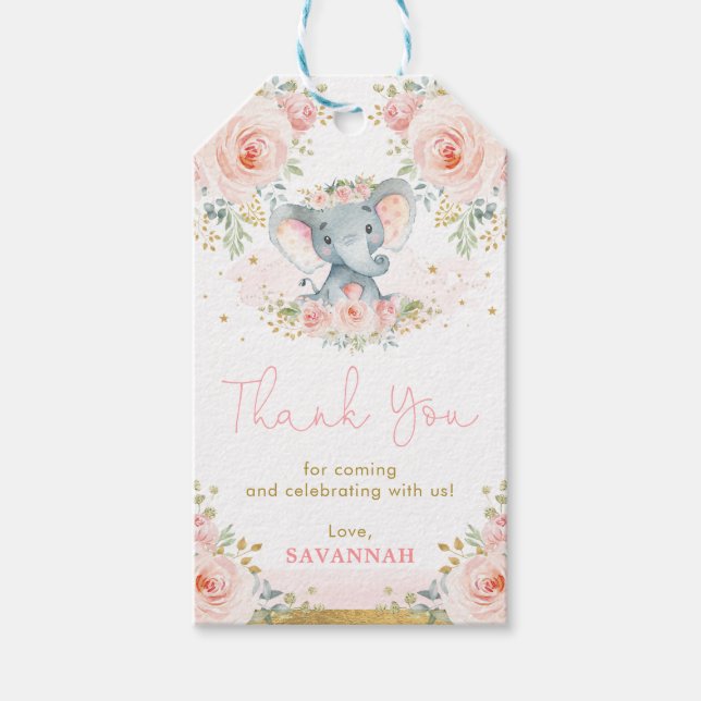 Pink Blush Elephant Girl Baby Duwer Favoriten Geschenkanhänger (Vorderseite)