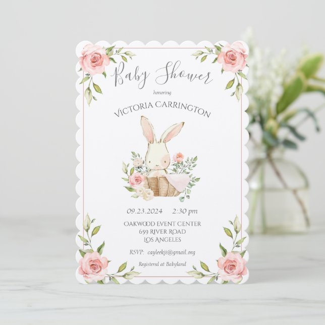 Pink Blush Felt White Paper Bunny Baby Dusche Einladung (Stehend Vorderseite)