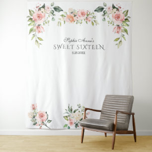 Pink Blush Floral 16 . Geburtstag Foto Prop Wandteppich
