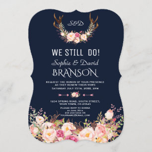 Pink Blush Floral Antlers Dunkelblau, die wir noch Einladung