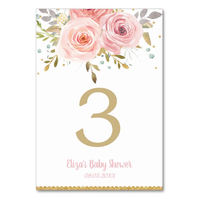 Pink Blush Floral Baby Brautparty Geburtstag Tischnummer (Vorderseite)